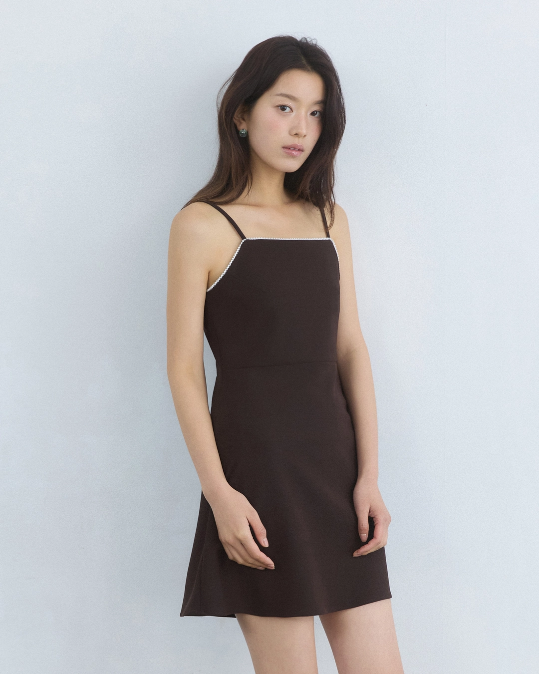 어다울 Lace taping mini dress - brown 상품 이미지 3