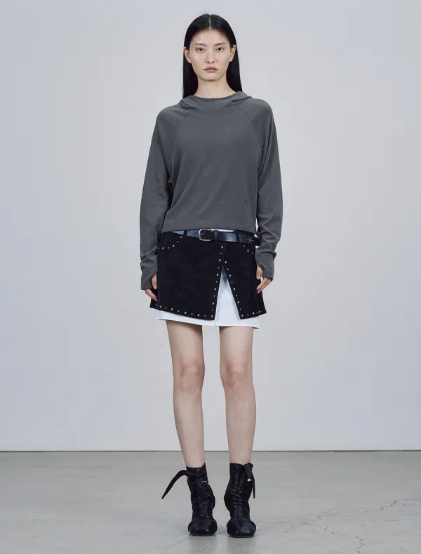 SOFT CROPPED HOODED TOP [CHARCOAL]