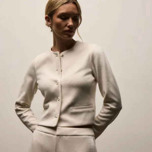 Brushed Cotton Knit Jacket - Ivory
