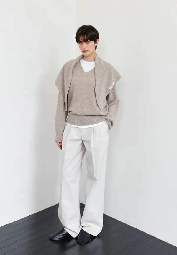 COTTON BIO TWO TUCK PANTS - LIGHT BEIGE