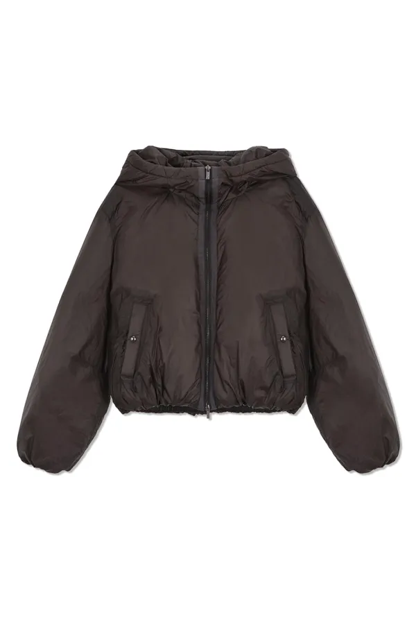 BACK LOGO HOODY SHORT DOWN JUMPER IN CHARCOAL