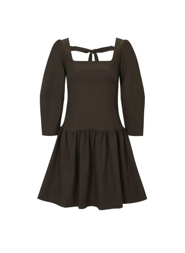Ribbon Tie Classic Dress (Brown)