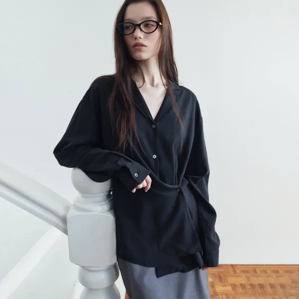 SITP5306 소프트 오픈 카라 랩 셔츠_Black