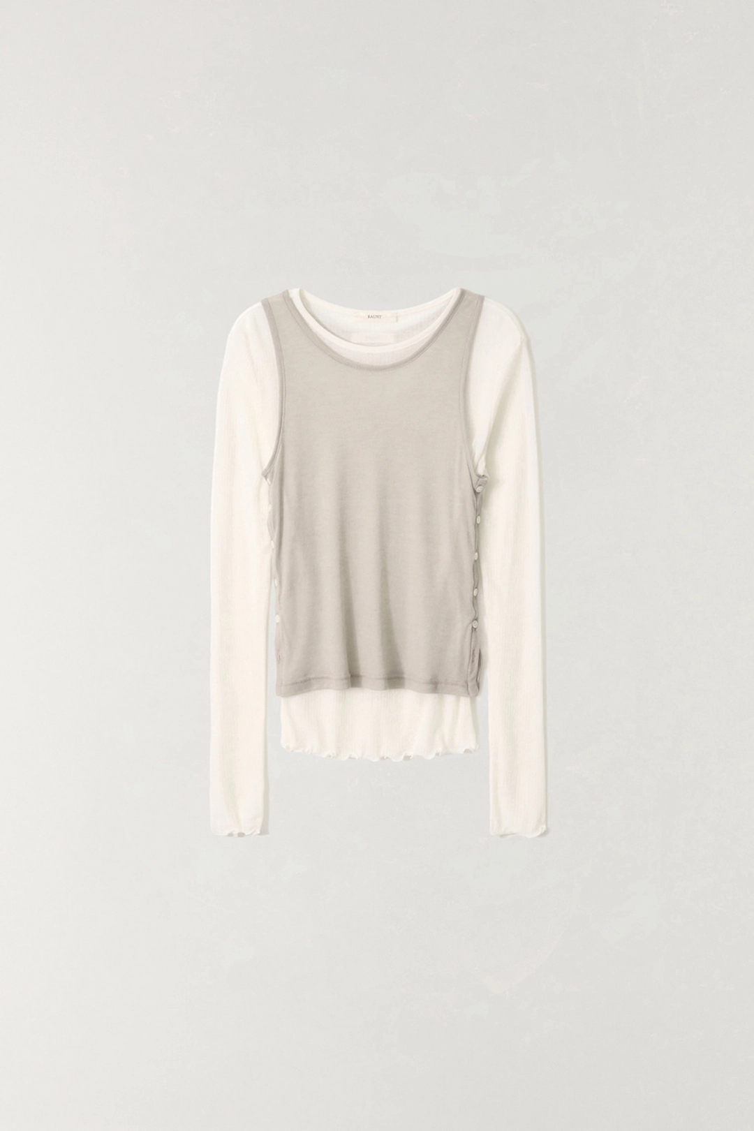 더라우스트 버튼 슬리브리스+보트넥 레이어드 탑 IVORY+BEIGE 상품 이미지 1