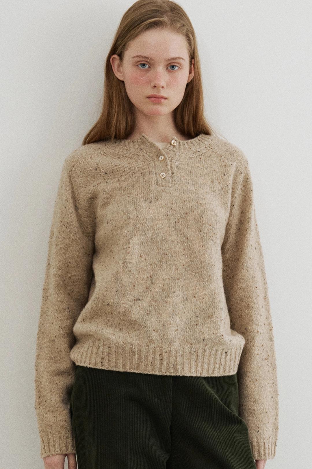블랭크공삼 wool nep button pullover (light beige) 상품 이미지 3