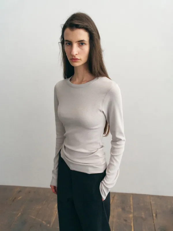 Cozy Sleeve Button Tee_Light Gray