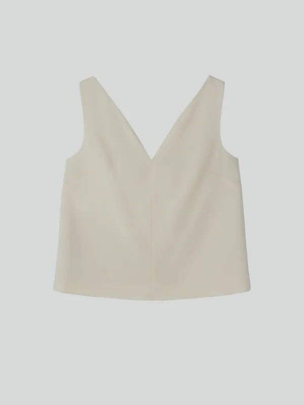 WOOL TWEED V-NECK TOP (IVORY)