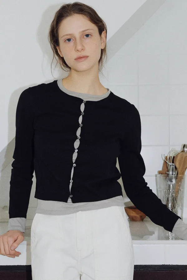 cotton hemp button cardigan (black)