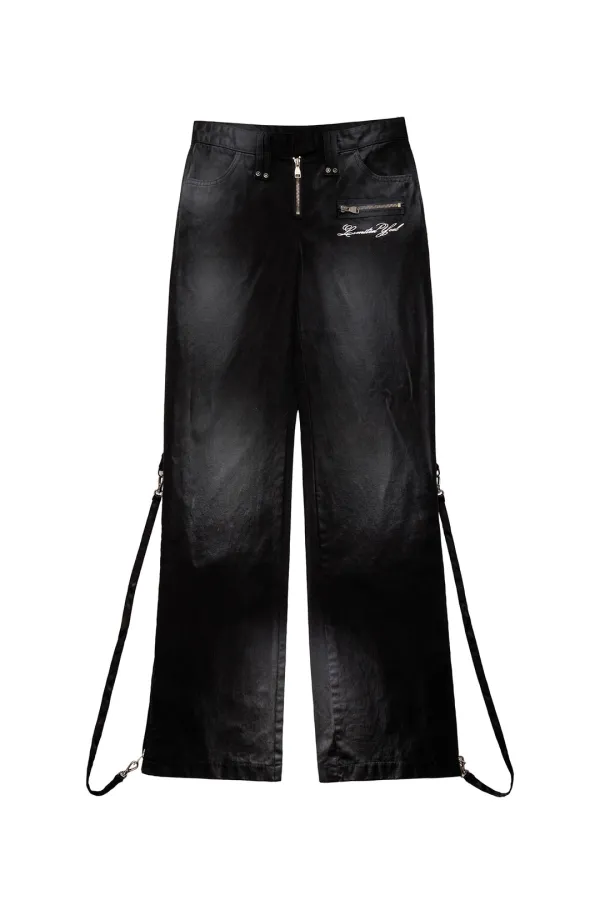 DIRTY WASHED ZIPPER PANTS BLACK