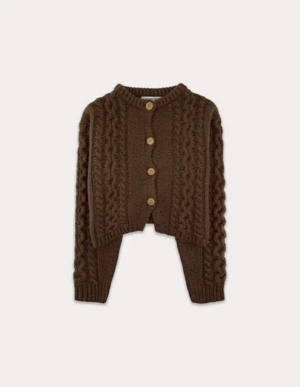 Woodbutton Cable Cardigan - Brown