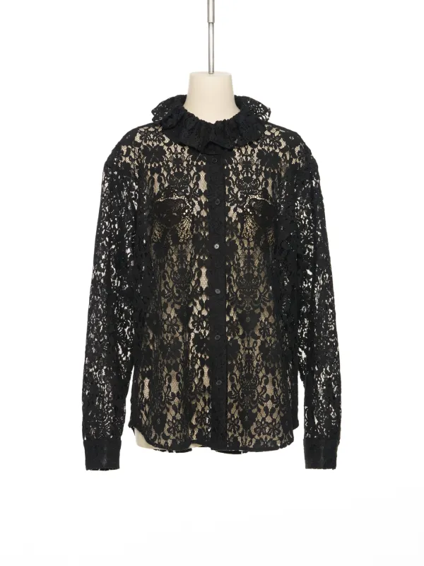 FW25 BLACK push-SKULL LACE SHIRT