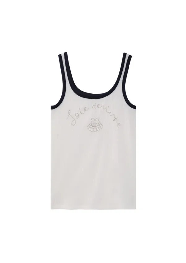 Mused Sea Shell EMB Tank Top - White/Navy