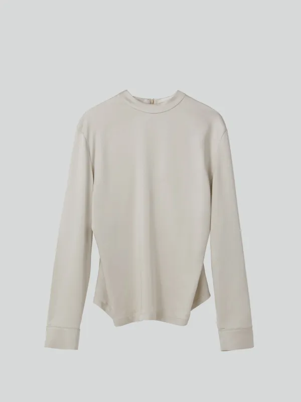 OPEN BACK SCARF SATIN BLOUSE (PALE BEIGE)