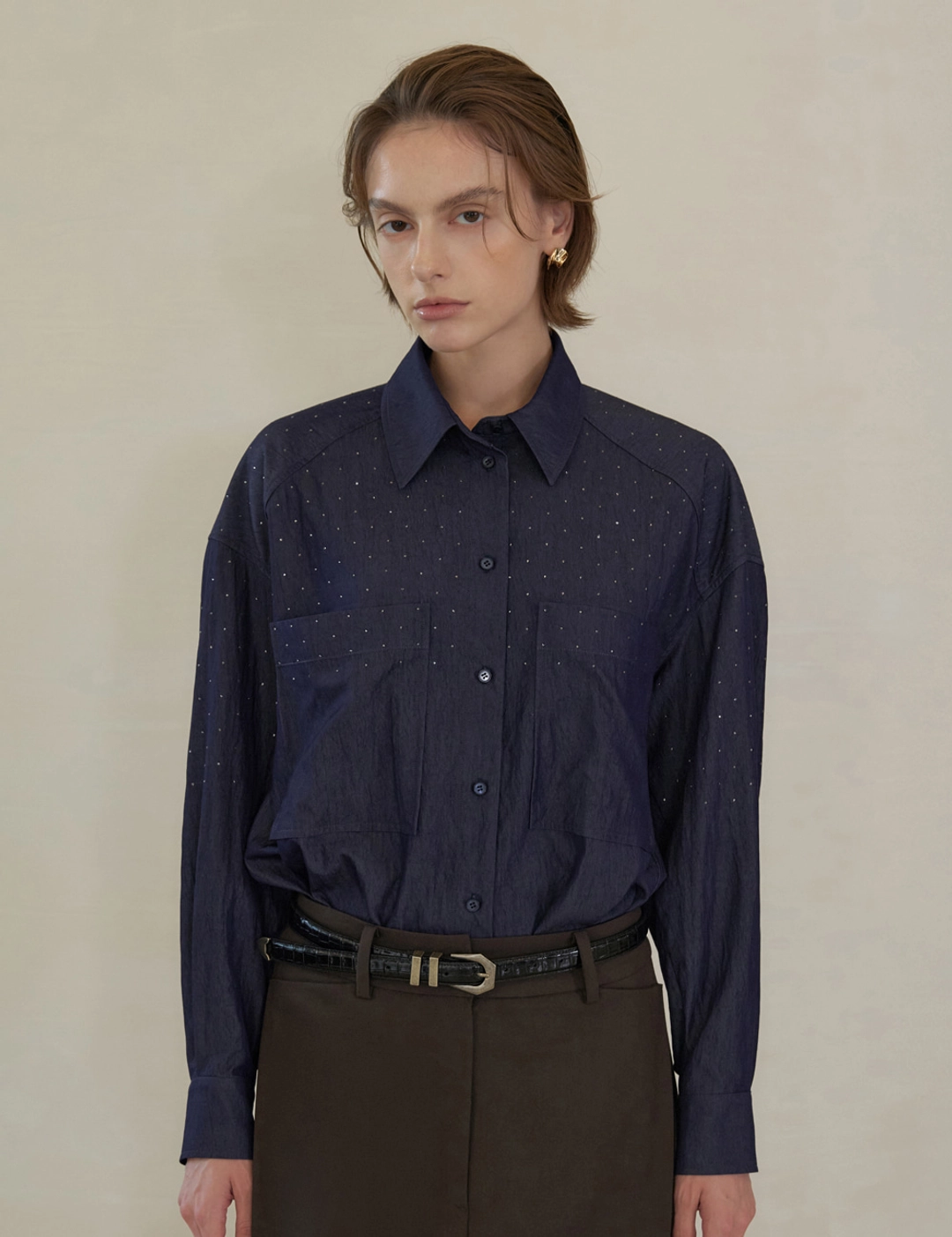 노미나떼 Stella Rhinestone Shirts (Dark Blue) 상품 이미지 2
