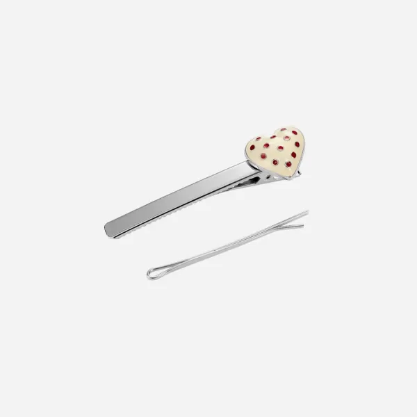 dot heart hairpin-ivory
