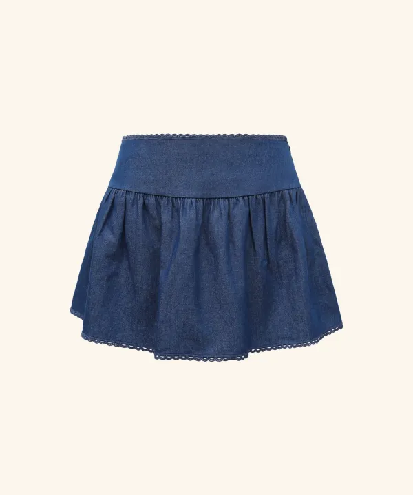Poi Lace Denim Skirt ( Blue)