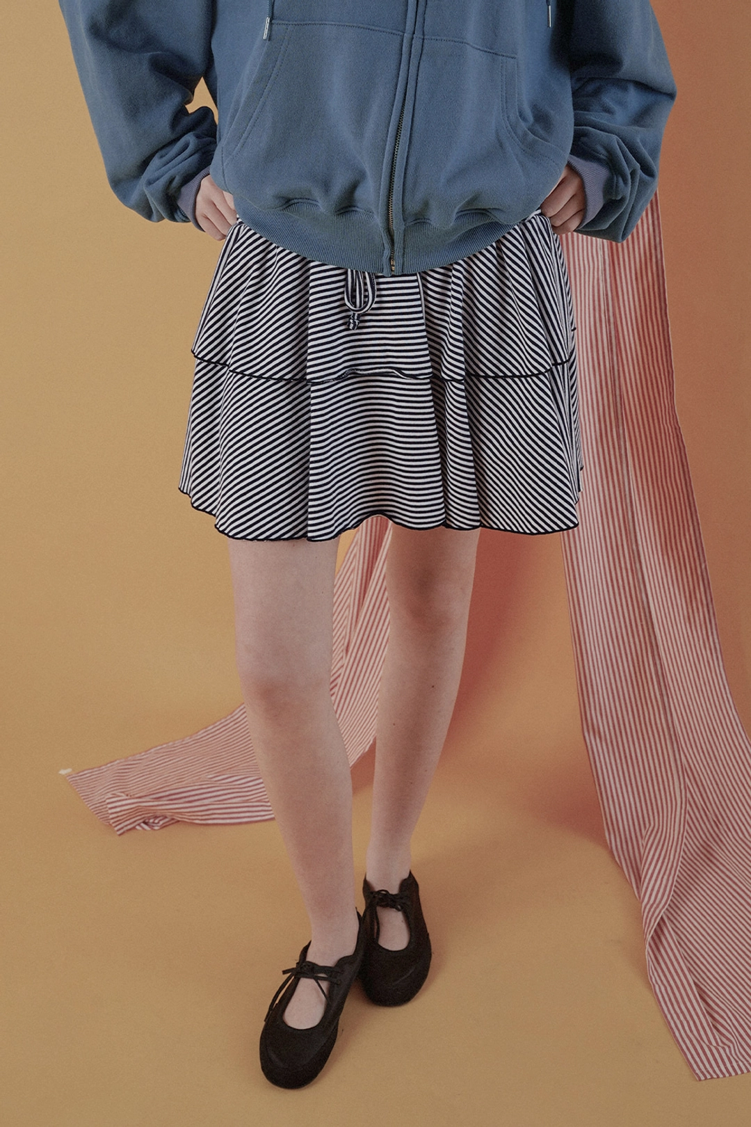 위드아웃썸머 Fluffy double skirt_stripe black 상품 이미지 2
