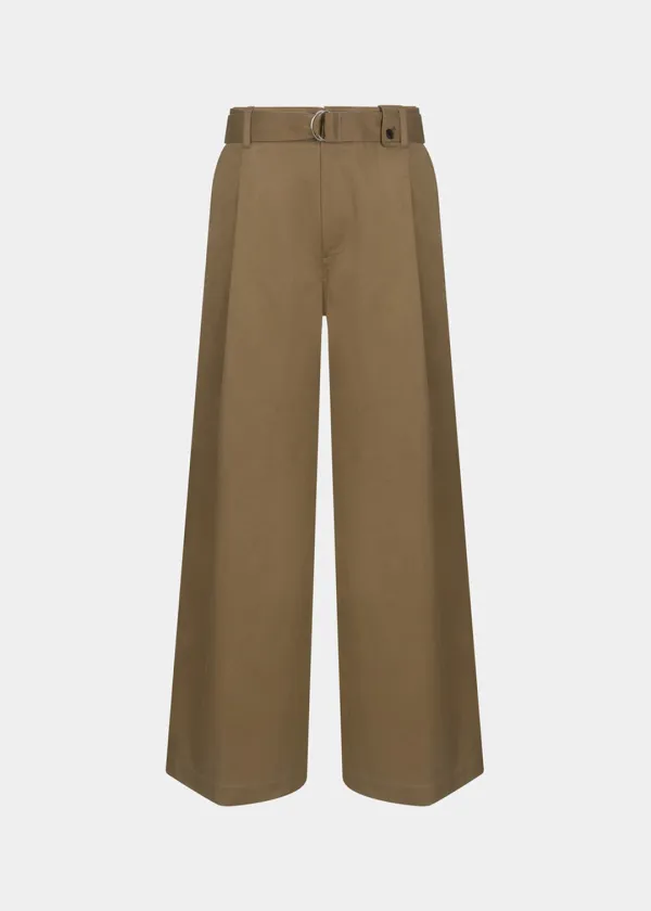 W COTTON BELTED WIDE PANTS - BEIGE