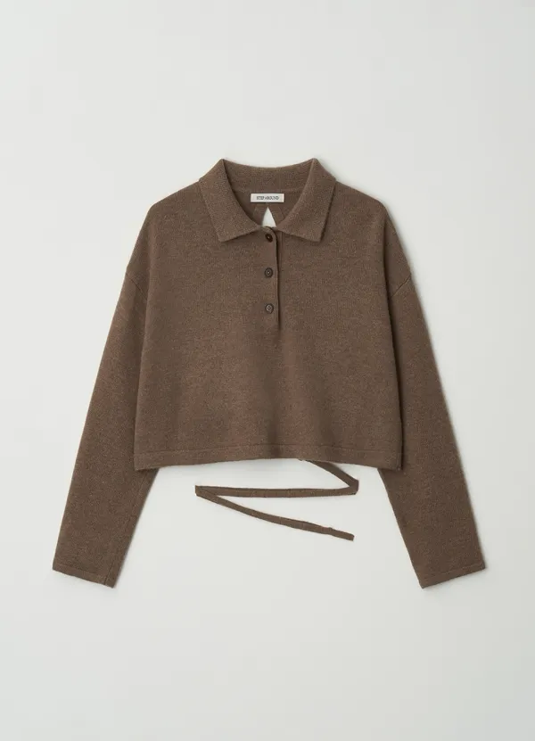 Cashmere crop collar knit_CINAMMON