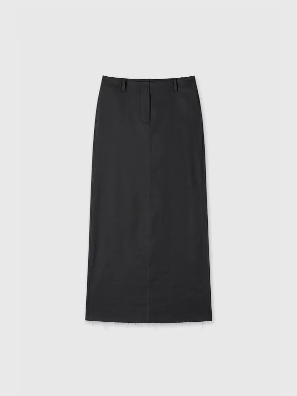 (W) LINEN RELAXED MAXI SKIRT_ VINTAGE CARBON