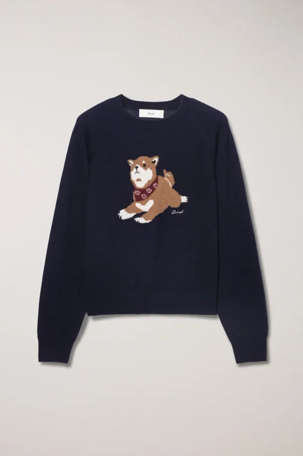 UNISEX PUPPY JACQUARD SWEATER DARK NAVY_UDSW5C115N3