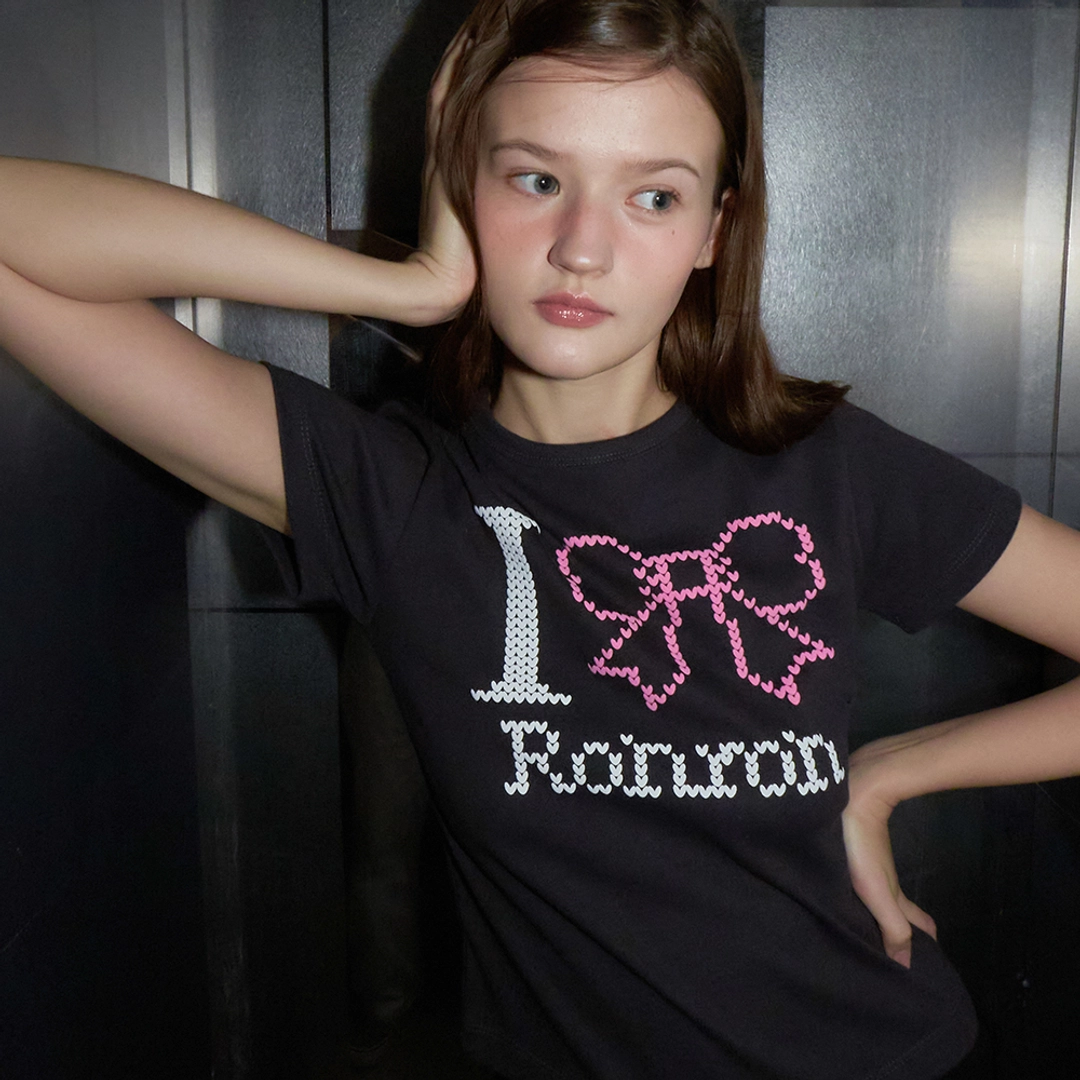 론론 I RIBBON SLIM CROP T SHIRTS CHARCOAL 상품 이미지 2