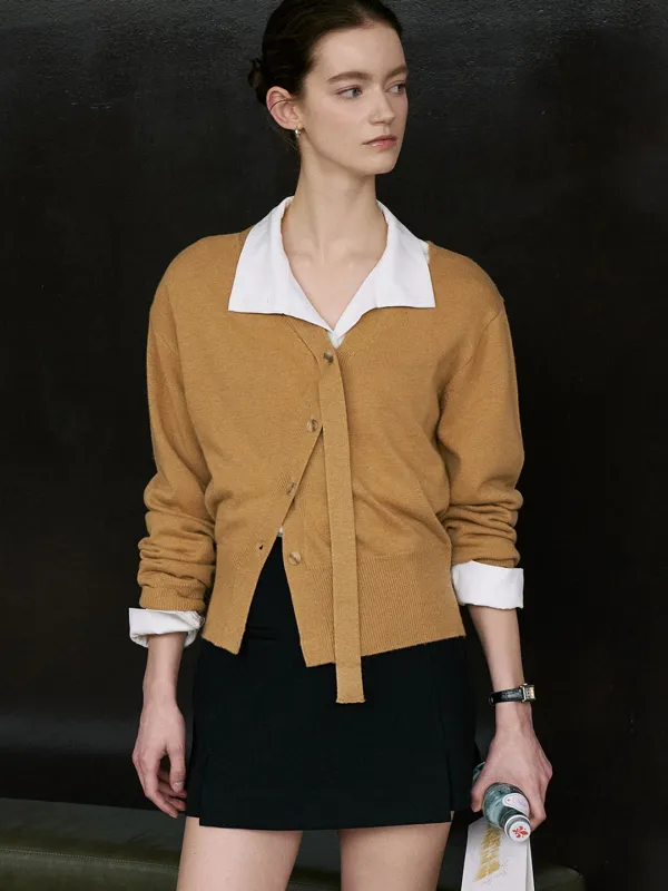 comos 1670 oblique cutout tie cardigan (camel)
