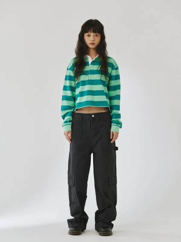 [PLZPROJECT]CROP RUGBY T- SHIRT, GREEN