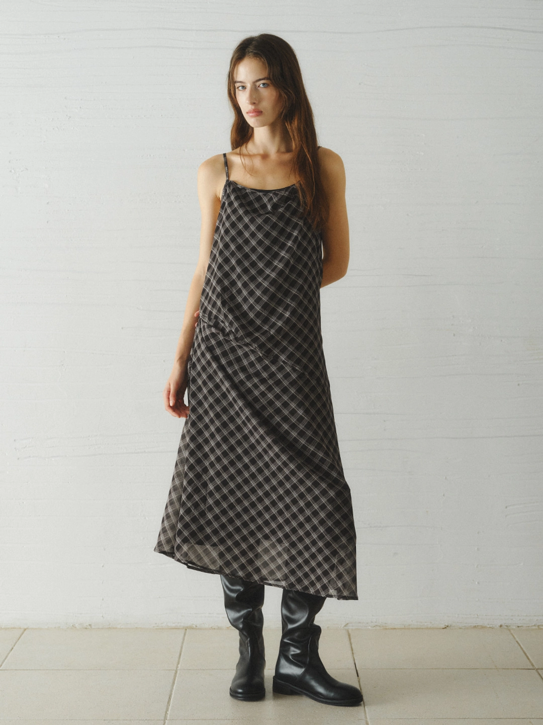 르니나 RAY layered check dress_black 상품 이미지 3