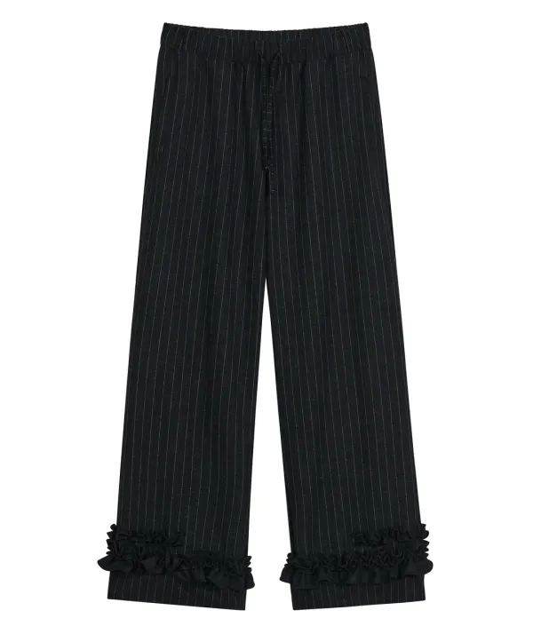 Ruffle Trimmed Wool Pants [Black]