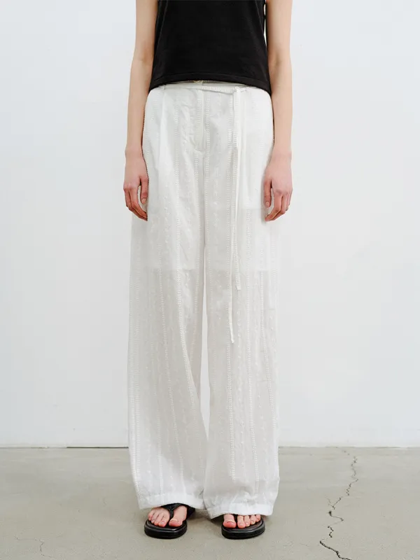 TVR EMBROIDERY ONE TUCK PANTS_WHITE
