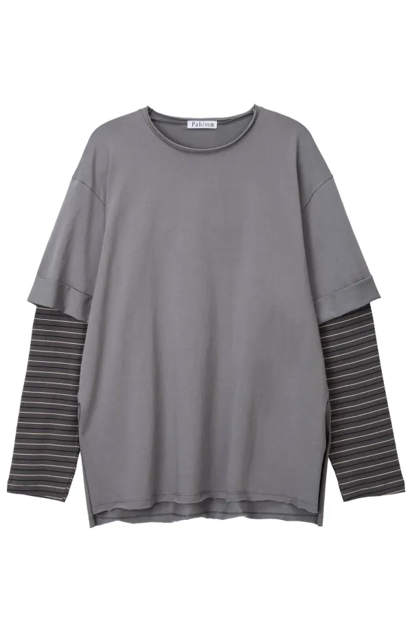 Stripe Layered Tee_Charcoal