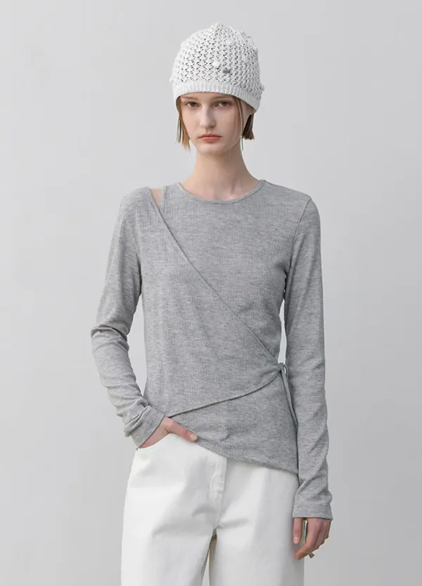 (T-6991)UNBALANCE WRAP TEE