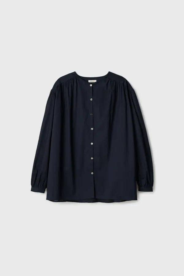 Shirring Button Blouse (Navy)