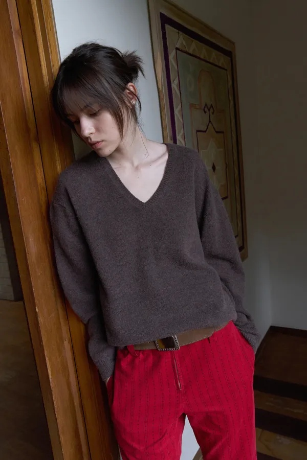 RELAXED FIT V-NECK KNIT_BROWN
