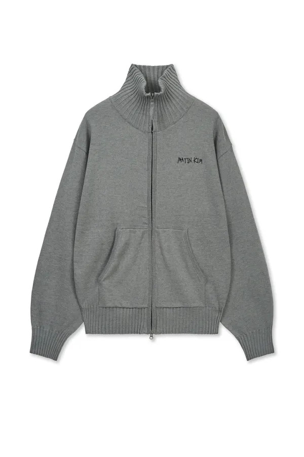 HIGH NECK EMBROIDERED LOGO ZIP UP FOR MEN IN GREY