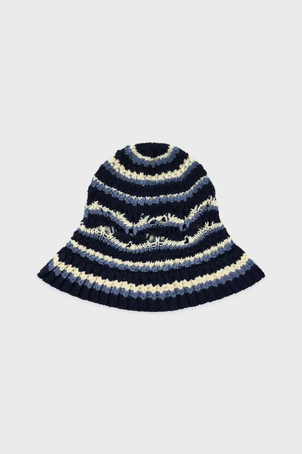 Striped Crochet Beanie (Navy)