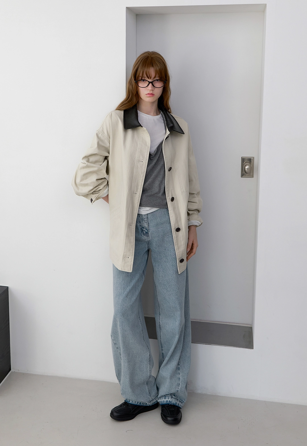 아뜰리에 나인 (CT-1484)SITICH LEATHER COLLAR BARBUR JACKET 상품 이미지 2