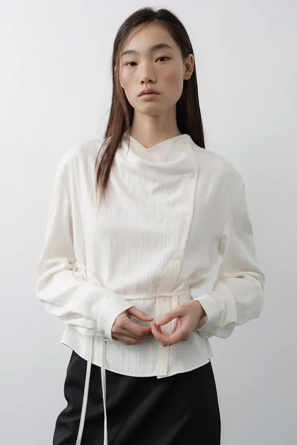 Cowl Neck Button Blouse (Cream)