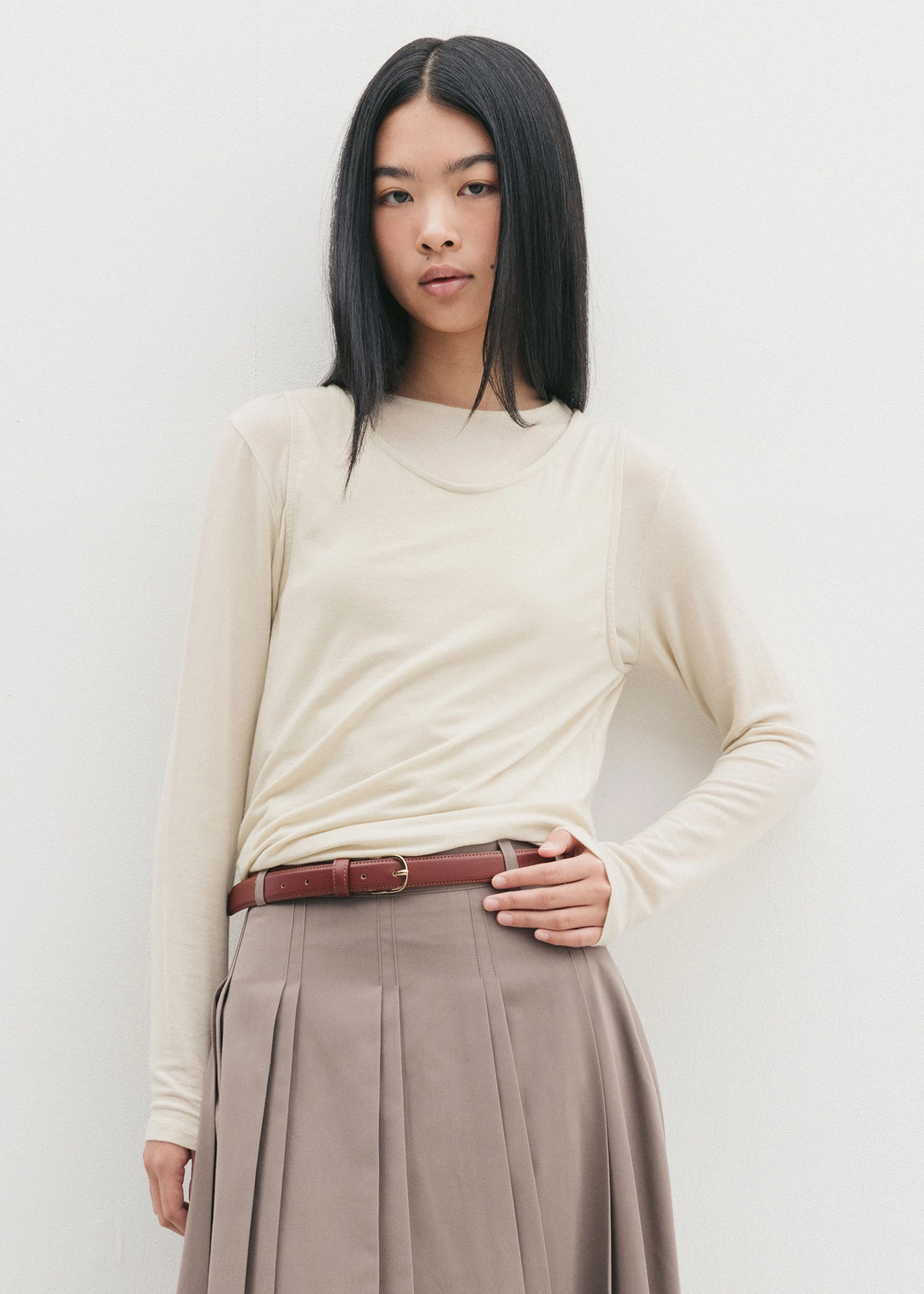 더라이 Layered Long Sleeve Top(Beige) 상품 이미지 3