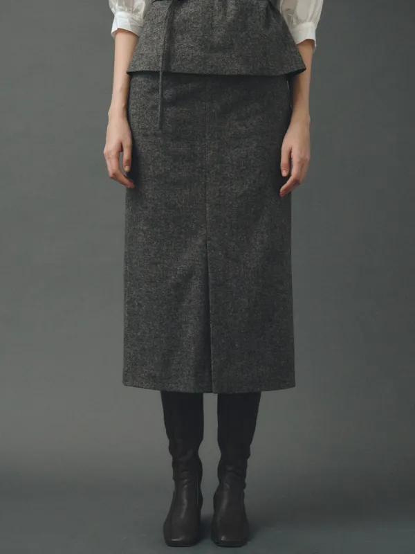Soft Tailored Slit Skirt_Light brown