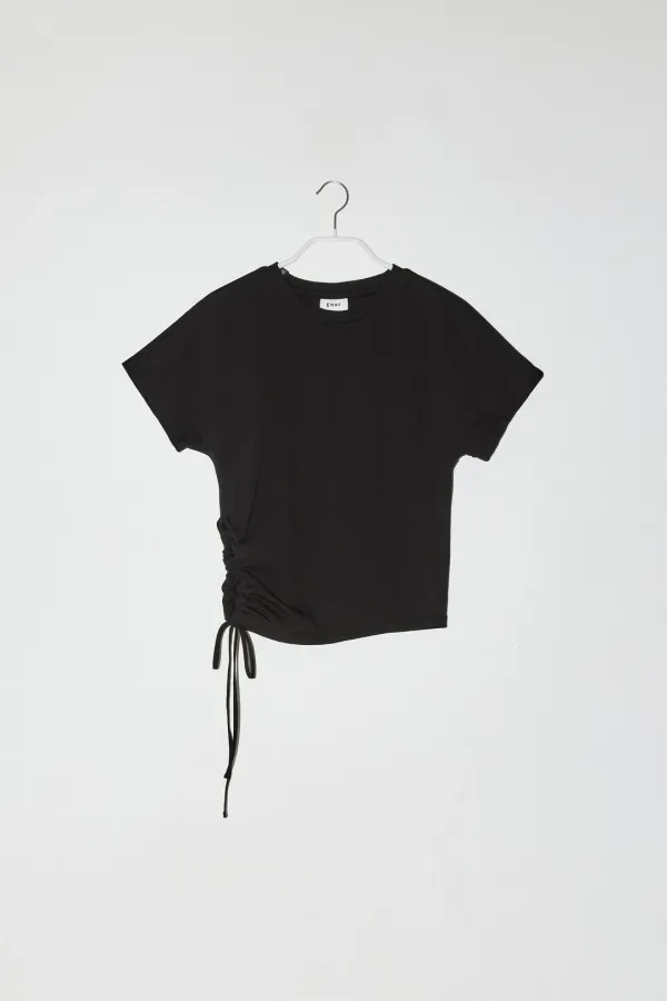 SIDE HOLE STRING T-SHIRT - BLACK