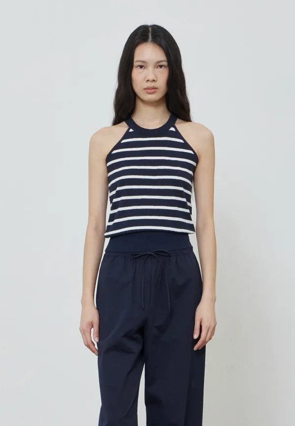 HALTER NECK SLEEVELESS TOP - NAVY STRIPE
