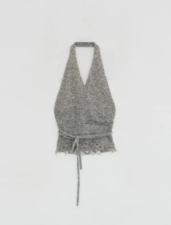 [2nd REORDER] RAW EDGE HALTER KNIT [GREY]