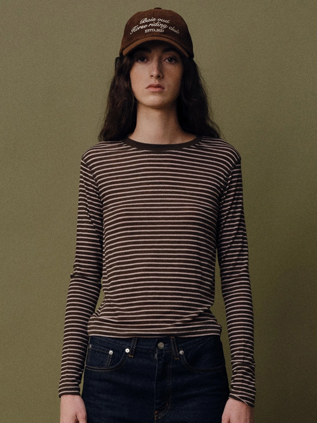 베이오드 Stripe wool T-shirt_brown 상품 이미지 1