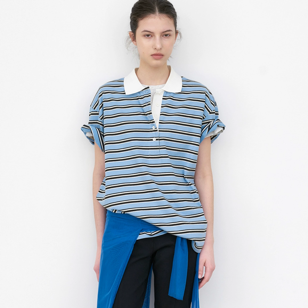 아뜰리에 나인 (T-7213)KNIT COLLAR STRIPE BOXY TEE 상품 이미지 2