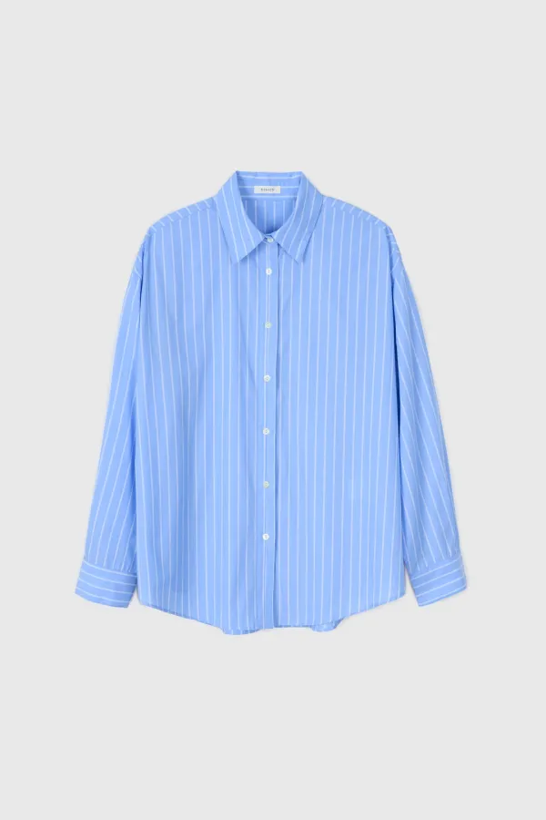 Cotton Loose Stripe Shirt (Sky Blue)