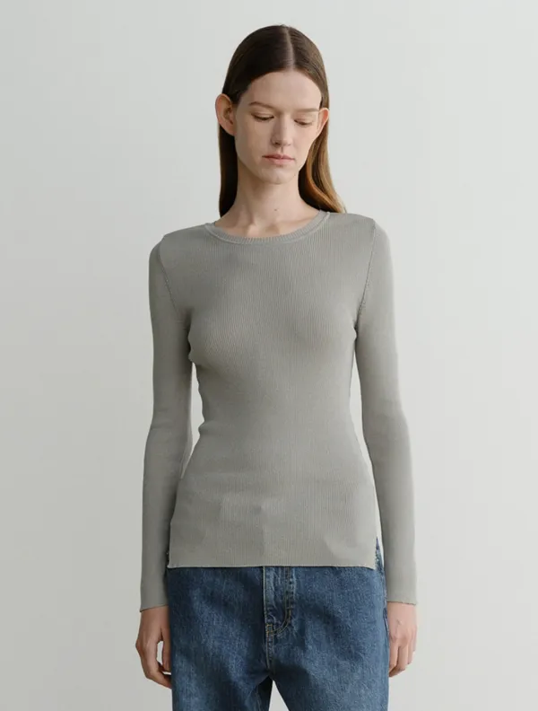 Kate Rib Knit Top (Grey)