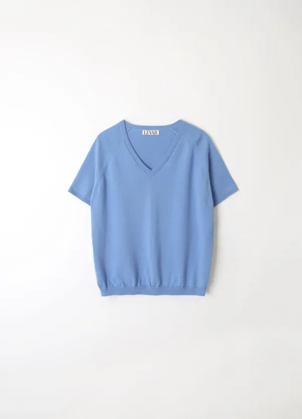Fresh Cotton V-Neck Knit - Harbor Blue