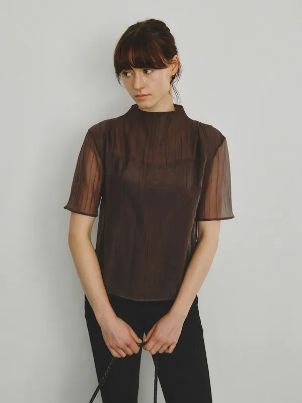 Sheer Pintuck Half Blouse_Taupe Khaki